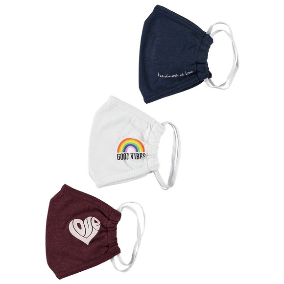 new SOTM ☻︎ Set of 3 Reversible Face Masks ☻︎ Wine White Navy ☻︎ Love Good Vibes - Picture 2 of 13